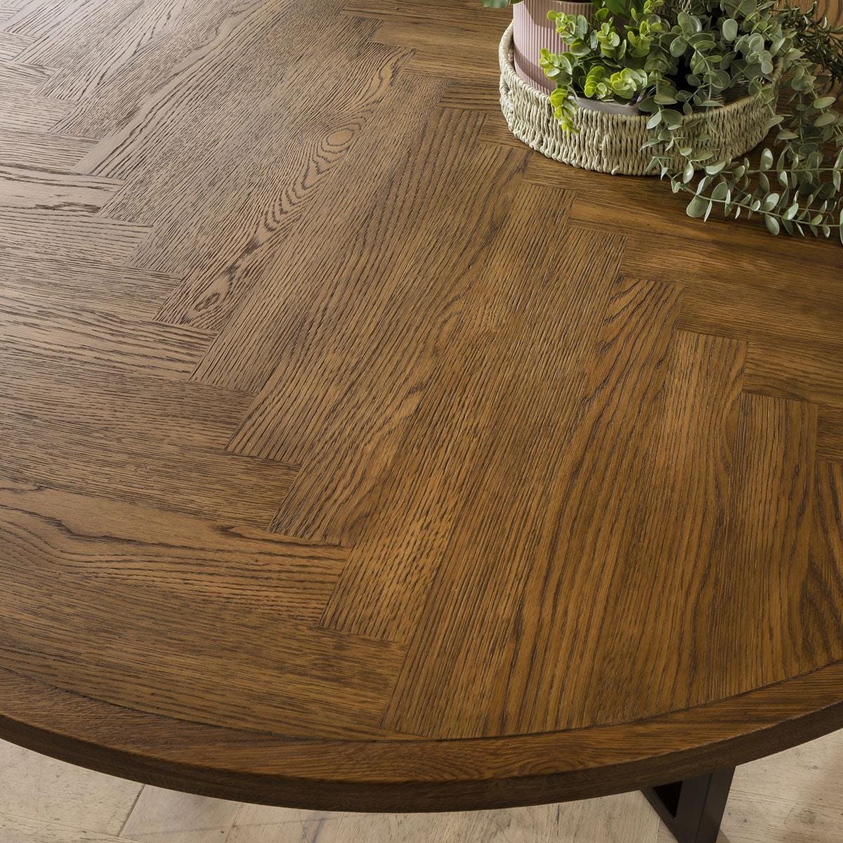 ExDisplay Gemini 6 Seat Solid Parquet Round Wooden Dining Table 140cm