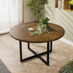 ExDisplay Gemini 6 Seat Solid Parquet Round Wooden Dining Table 140cm