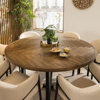 ExDisplay Gemini 6 Seat Solid Parquet Round Wooden Dining Table 140cm
