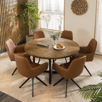 ExDisplay Gemini 6 Seat Solid Parquet Round Wooden Dining Table 140cm