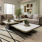 Premium Ceramic Marble Top Large Coffee Table with Metal Accent - White 120cm Square