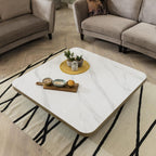 Premium Ceramic Marble Top Large Coffee Table with Metal Accent - White 120cm Square