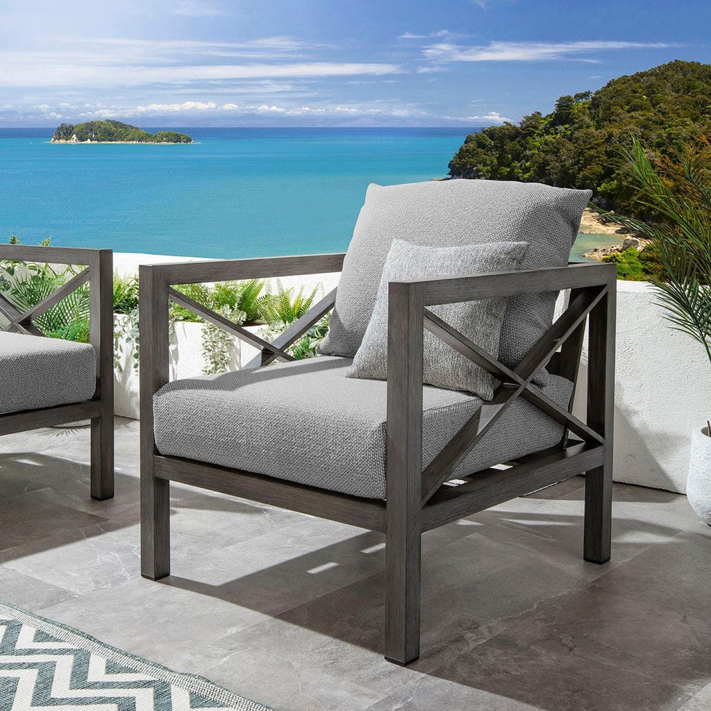 Arlo Wood Effect Aluminium Garden Armchair Smoked Grey