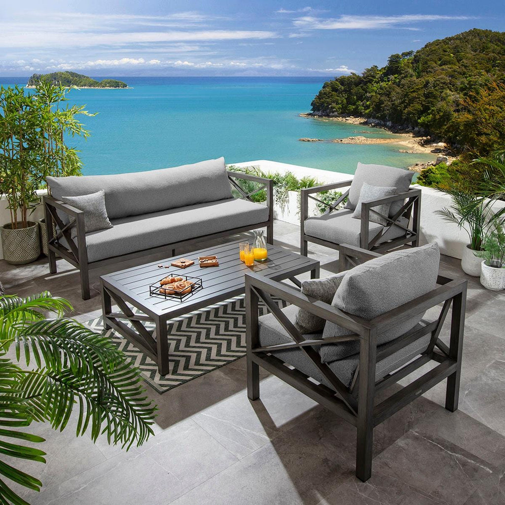 Arlo Wood Effect Aluminium Garden Armchair Smoked Grey