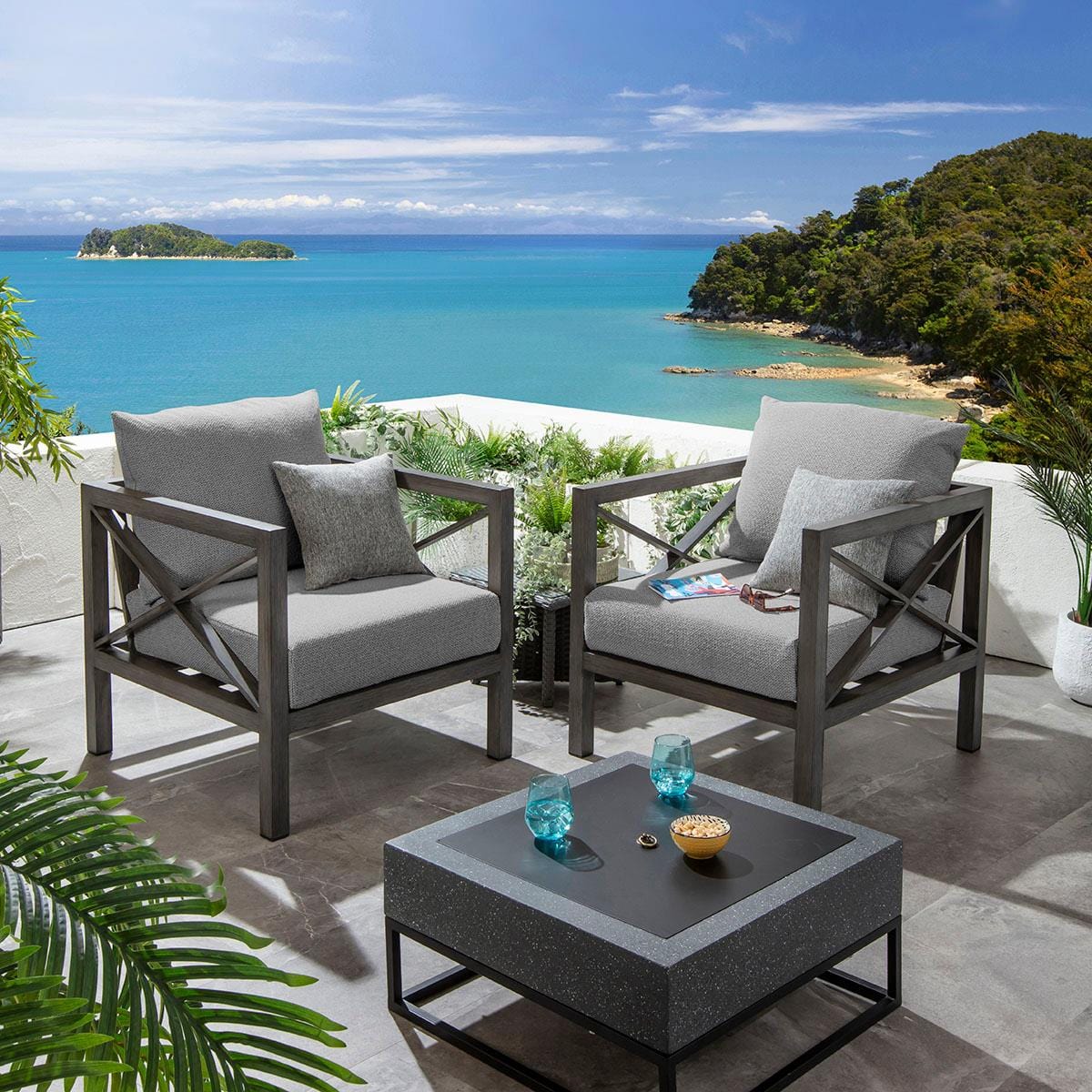 Arlo Wood Effect Aluminium Garden Armchair Smoked Grey