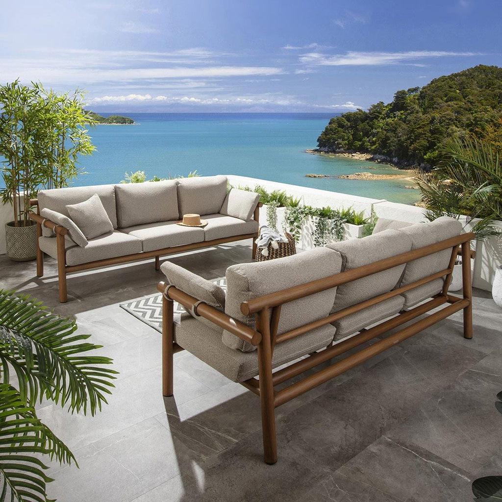Mia Wood Effect Aluminium Garden Sofa Latte Oak 220cm