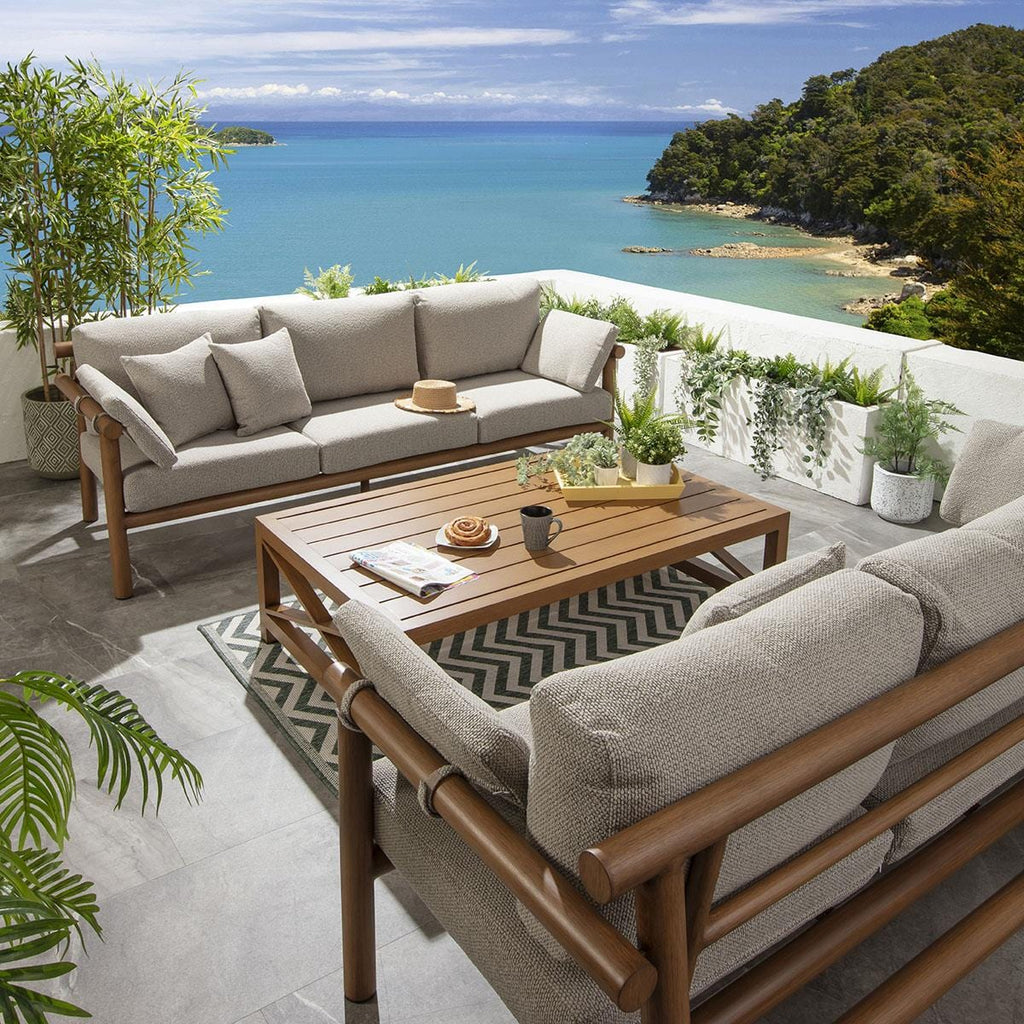 Mia Wood Effect Aluminium Garden Sofa Latte Oak 220cm