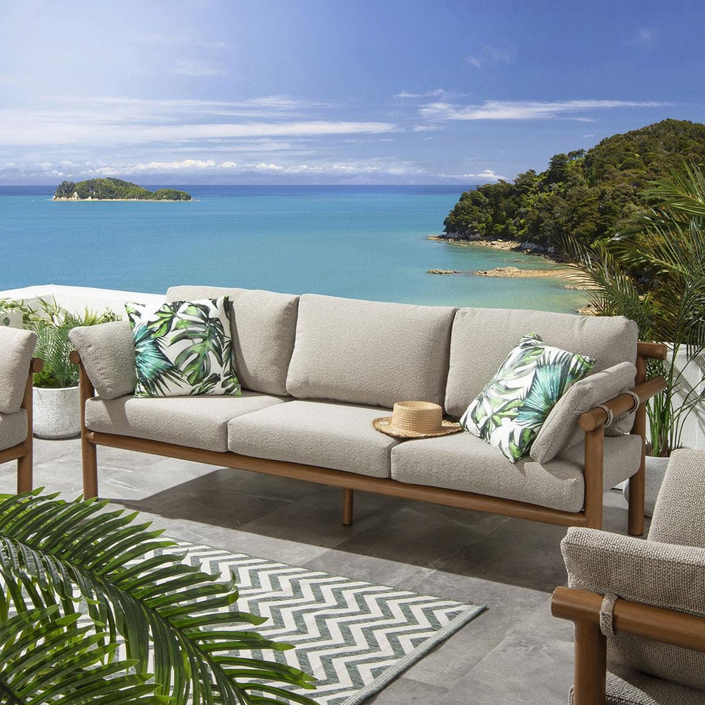 Mia Wood Effect Aluminium Garden Sofa Latte Oak 220cm