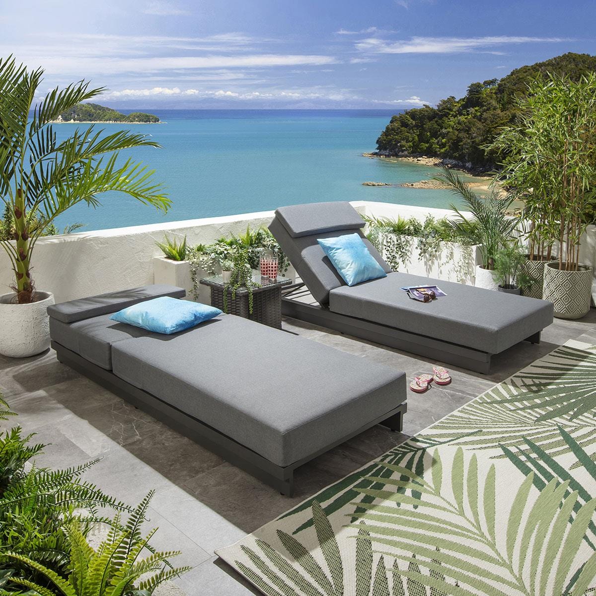 2 Marbella Garden Cushioned Sun Loungers Grey 200x78cm