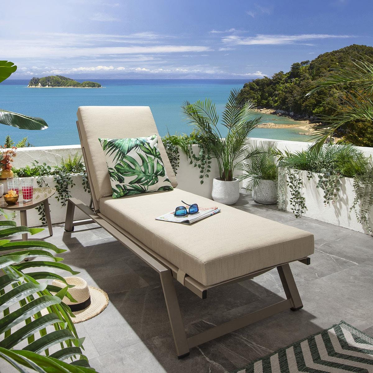 2 Cayman Garden Cushioned Sun Loungers Beige 196x70cm