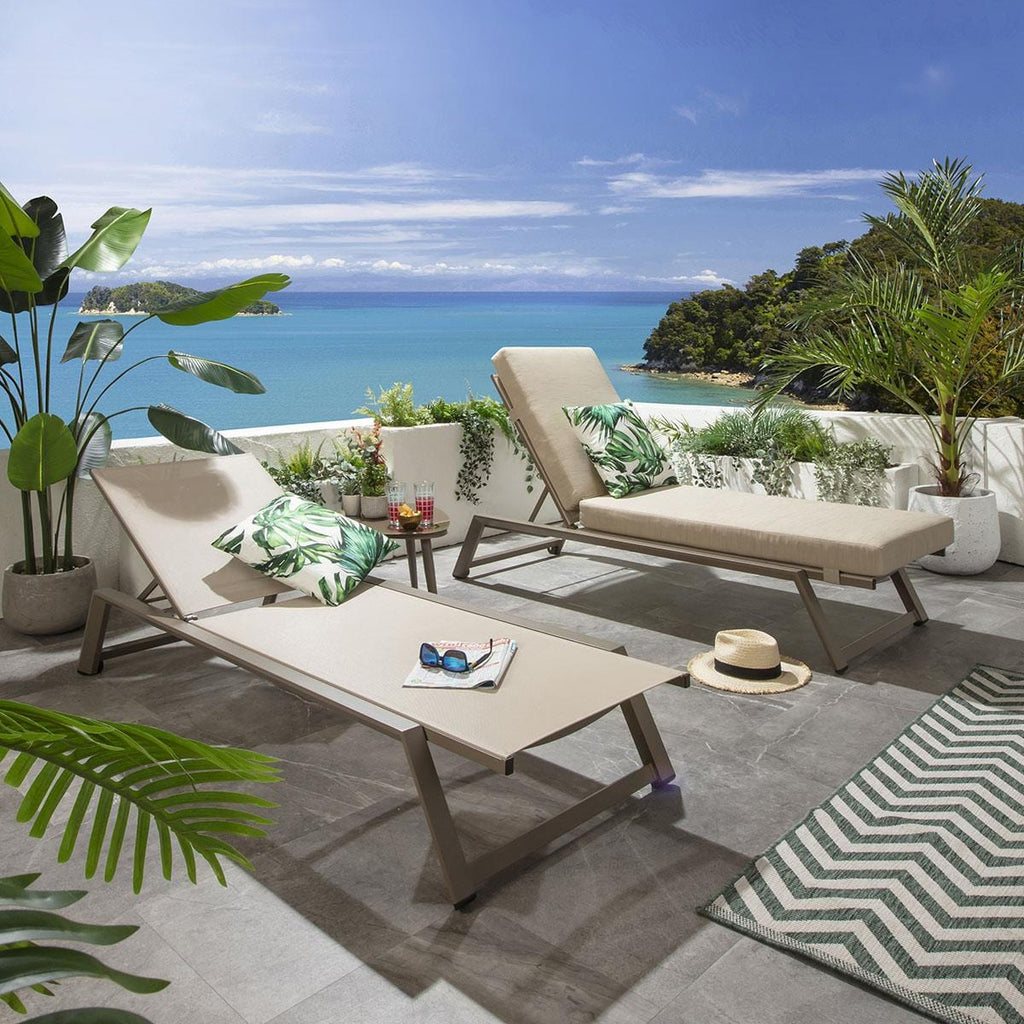 2 Cayman Garden Cushioned Sun Loungers Beige 196x70cm