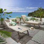 2 Cayman Garden Cushioned Sun Loungers Beige 196x70cm