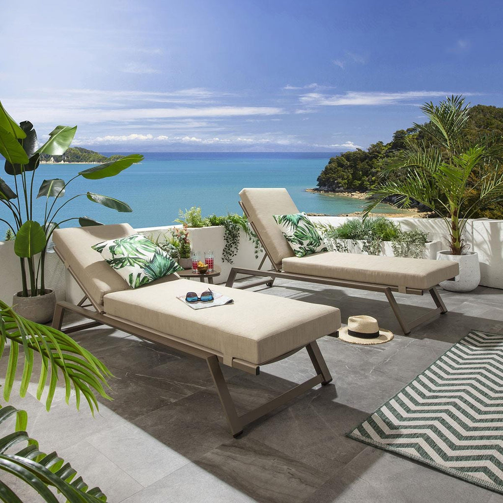 2 Cayman Garden Cushioned Sun Loungers Beige 196x70cm