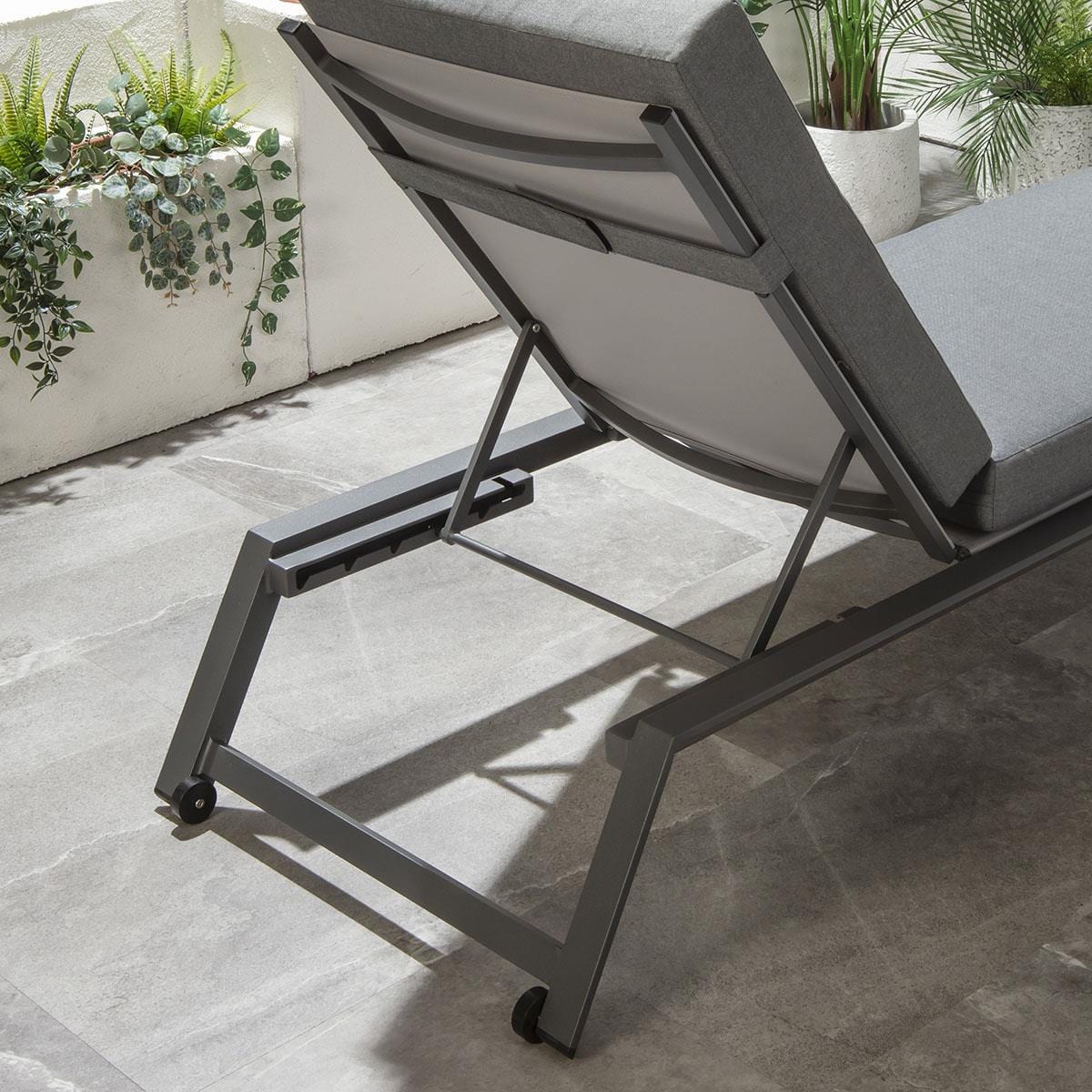 2 Cayman Garden Cushioned Sun Loungers Grey 196x70cm