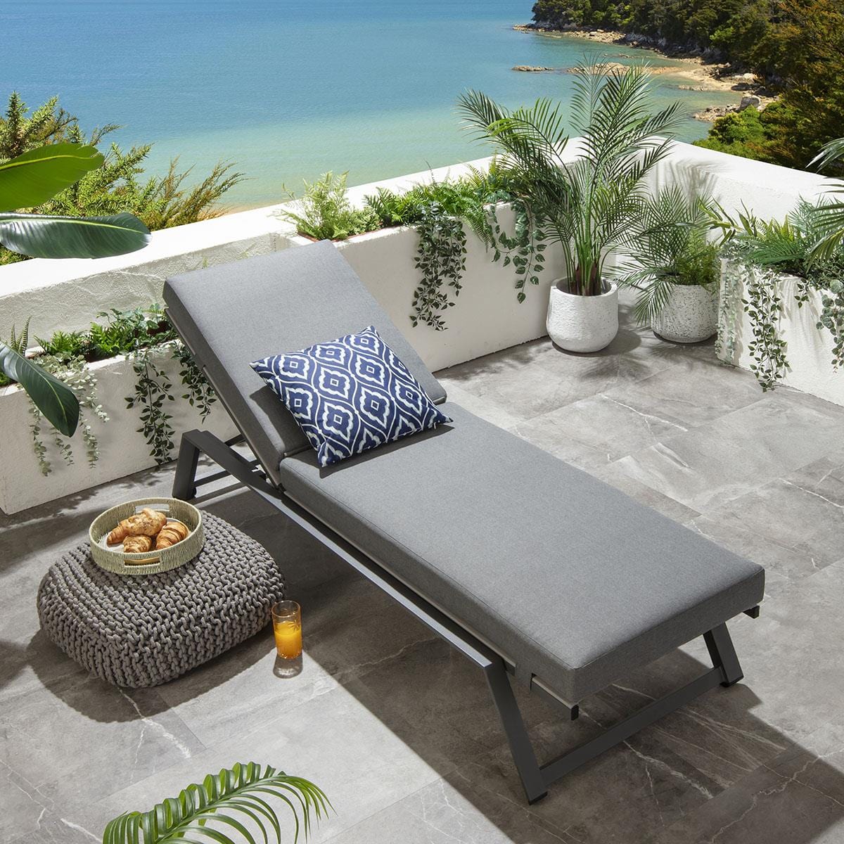 2 Cayman Garden Cushioned Sun Loungers Grey 196x70cm