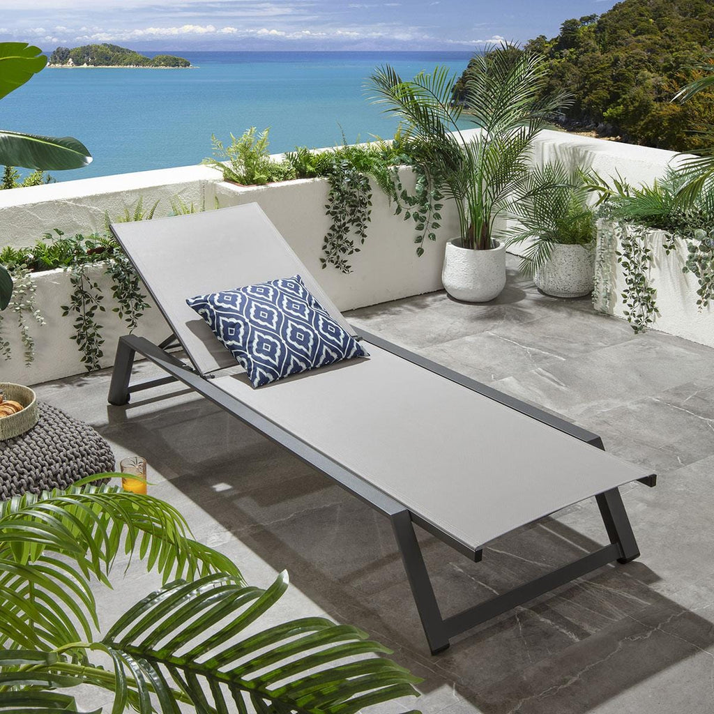 2 Cayman Garden Cushioned Sun Loungers Grey 196x70cm