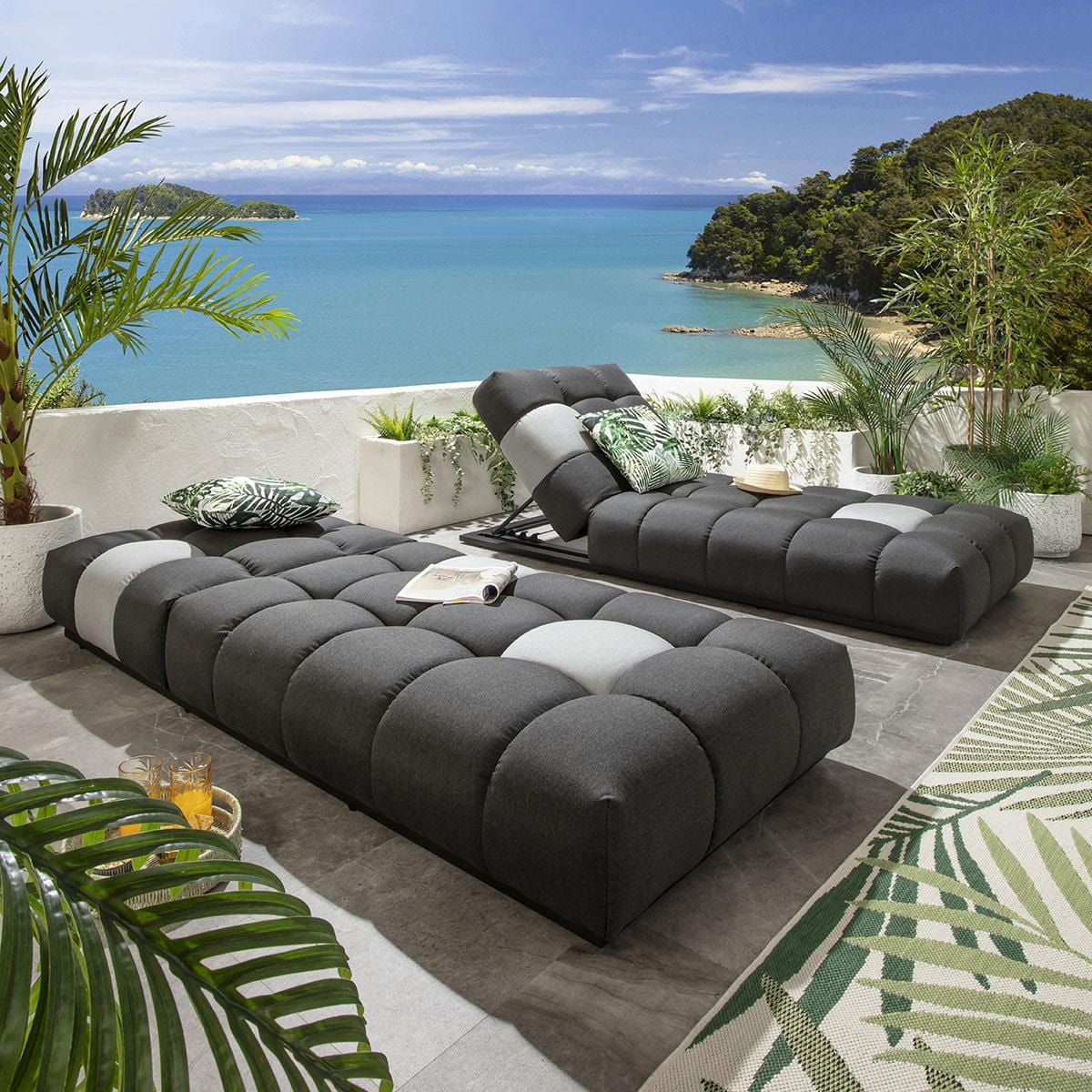 2 Blow Premium Garden Sun Loungers Sooty 213x92cm