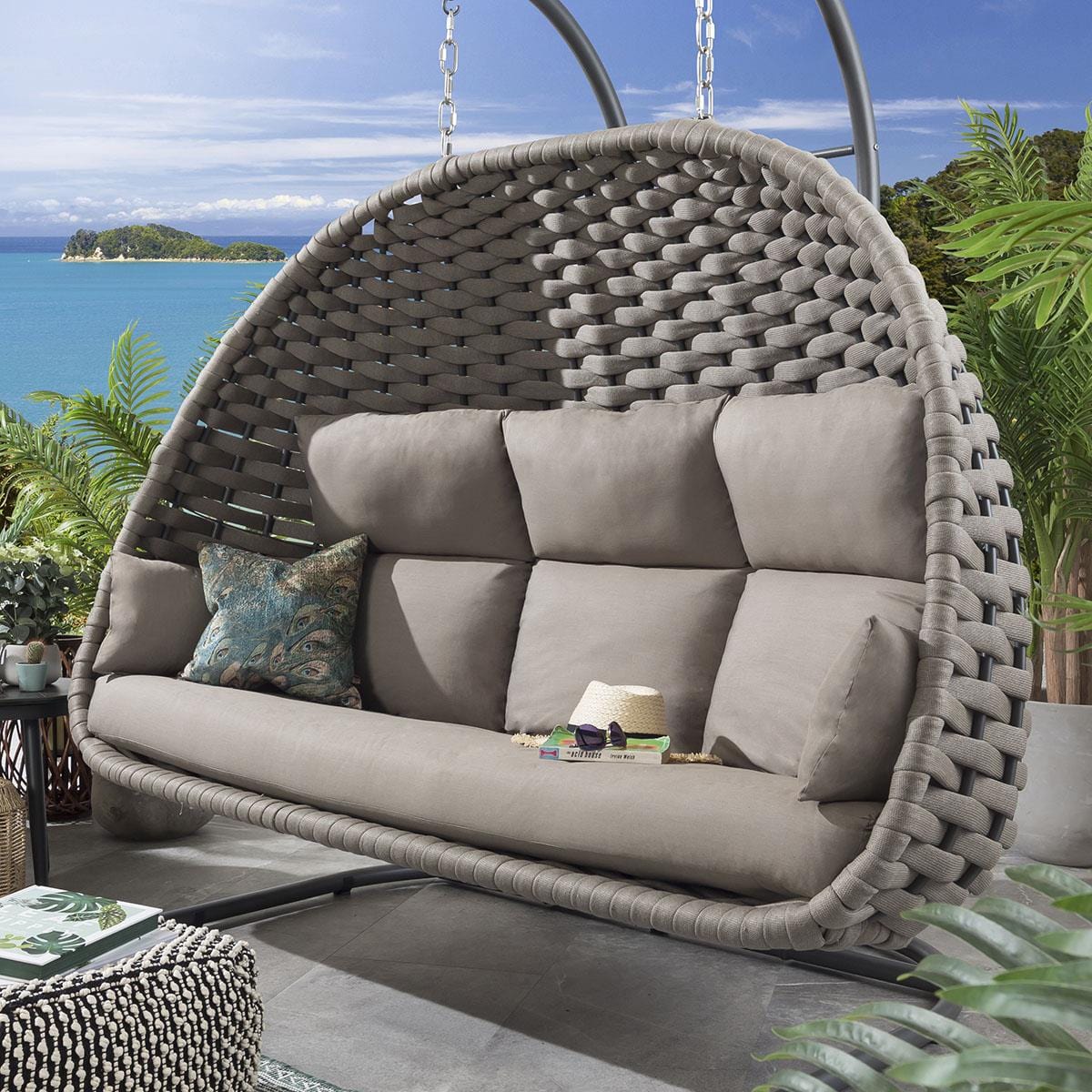 2 Rope Hanging Chair Single & Hammock Set - Coffee