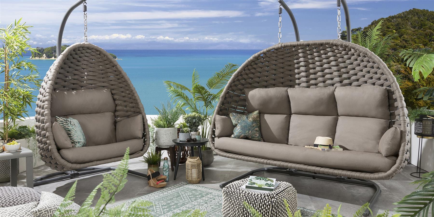 2 Rope Hanging Chair Single & Hammock Set - Coffee