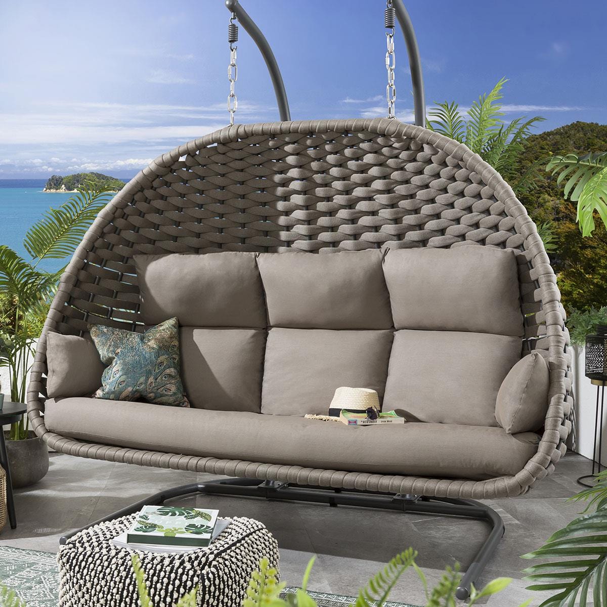 2 Rope Hanging Chair Single & Hammock Set - Coffee