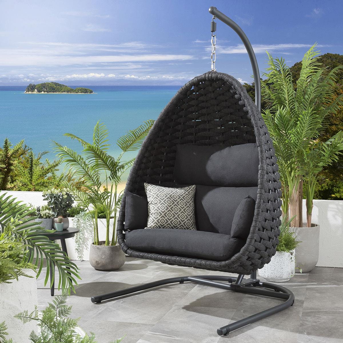 2 Rope Hanging Egg Chair Single & Double Set - Charcoal