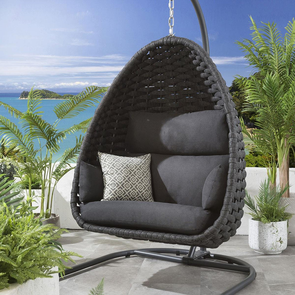 2 Rope Hanging Egg Chair Single & Double Set - Charcoal