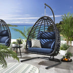 2 Bamboo Hanging Egg Chair Set - Blue