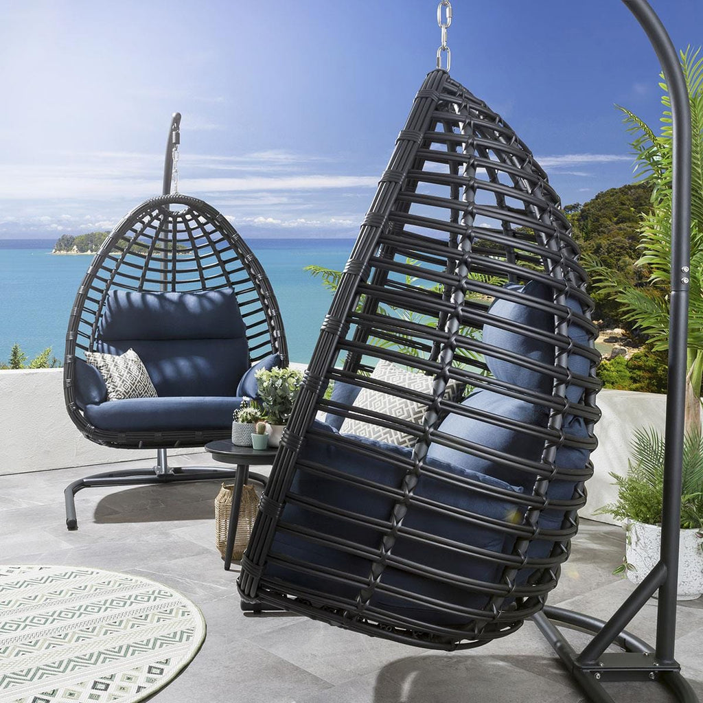 2 Bamboo Hanging Egg Chair Set - Blue