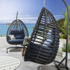2 Bamboo Hanging Egg Chair Set - Blue