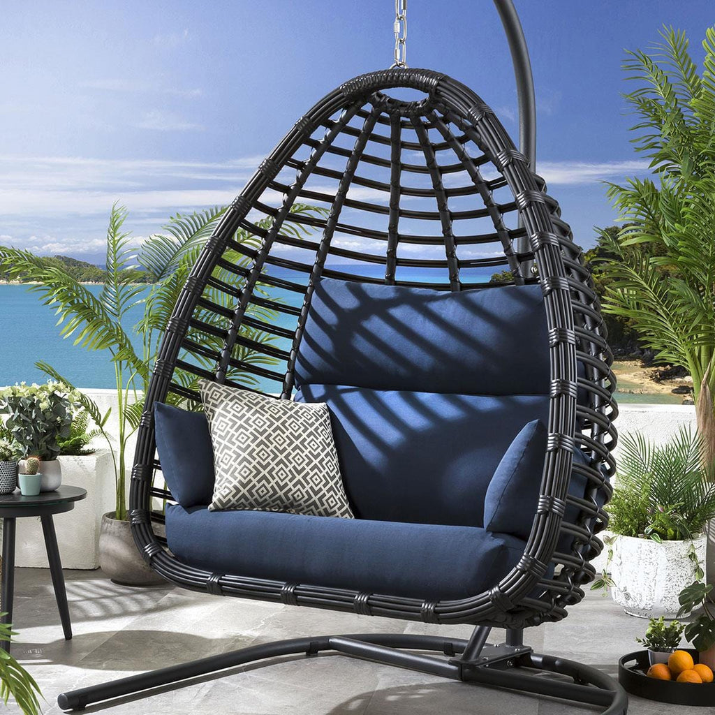 2 Bamboo Hanging Egg Chair Set - Blue