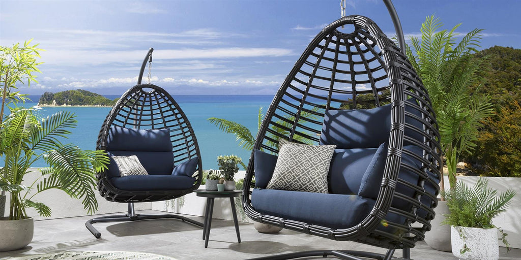 2 Bamboo Hanging Egg Chair Set - Blue