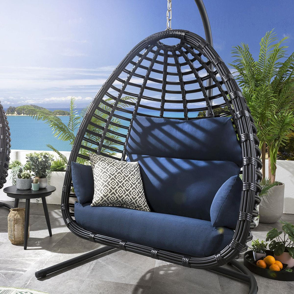 2 Bamboo Hanging Egg Chair Set - Blue