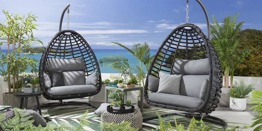 2 Bamboo Hanging Egg Chair Set - Grey