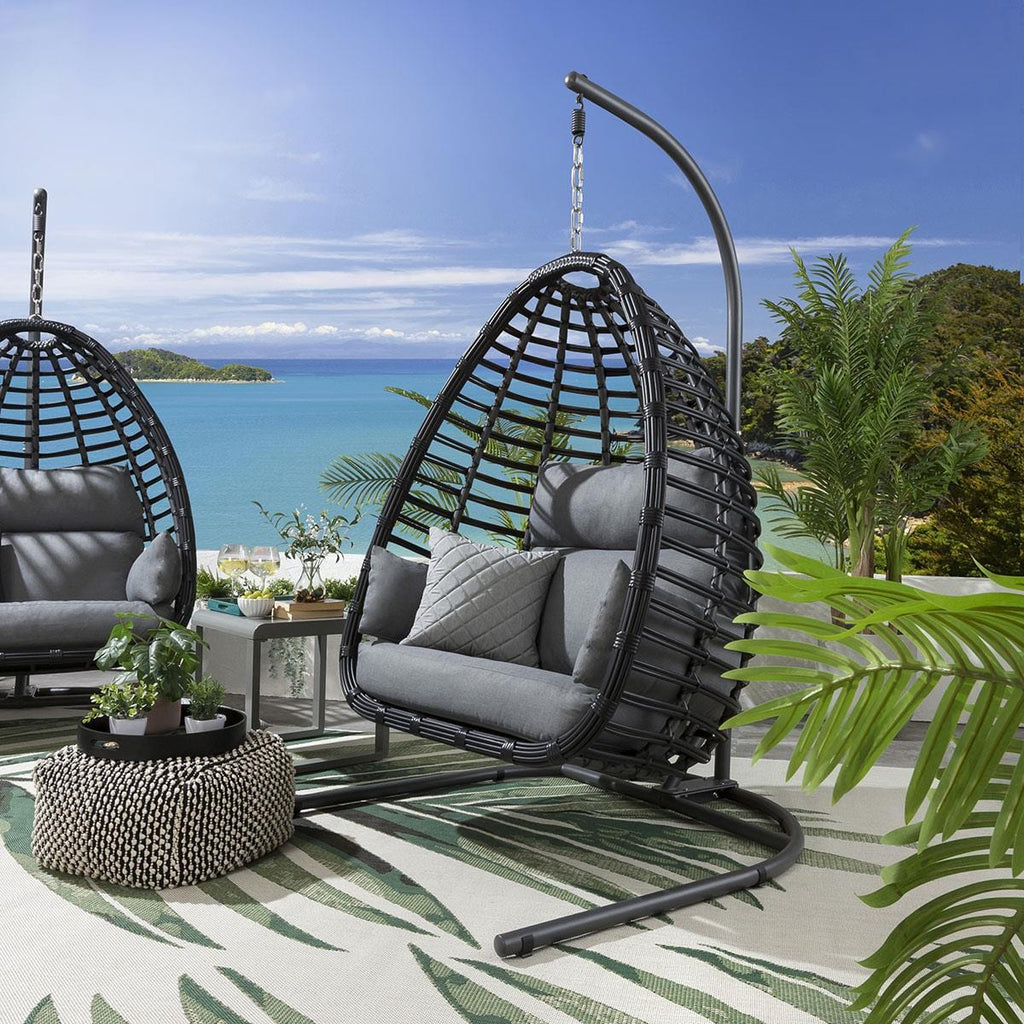 2 Bamboo Hanging Egg Chair Set - Grey