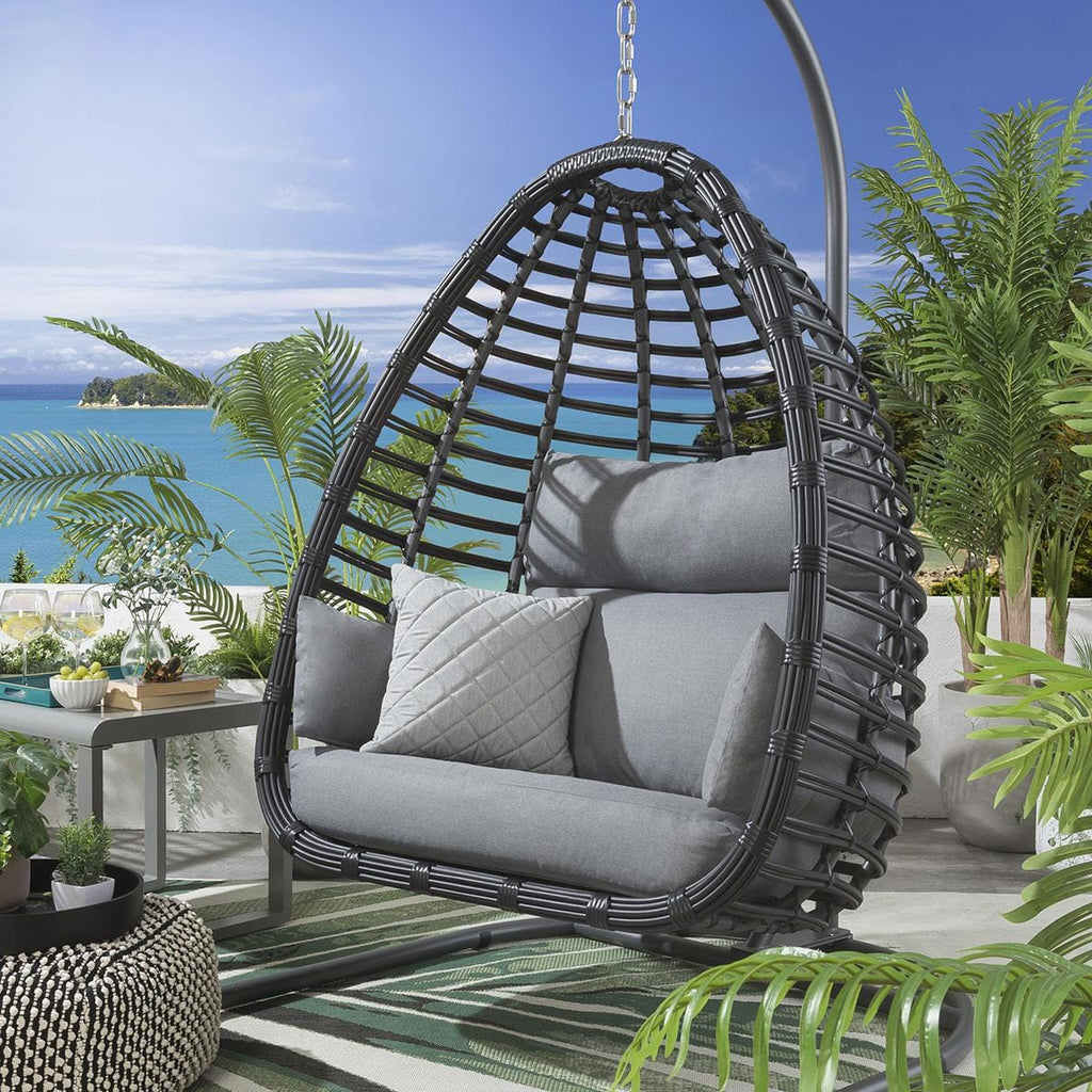 2 Bamboo Hanging Egg Chair Set - Grey