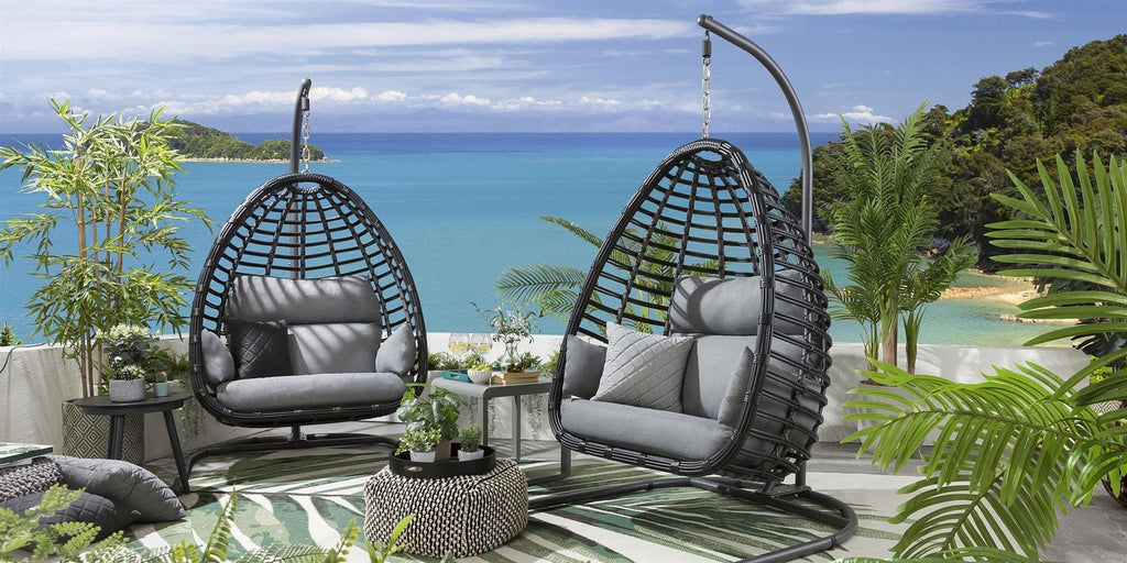 2 Bamboo Hanging Egg Chair Set - Grey