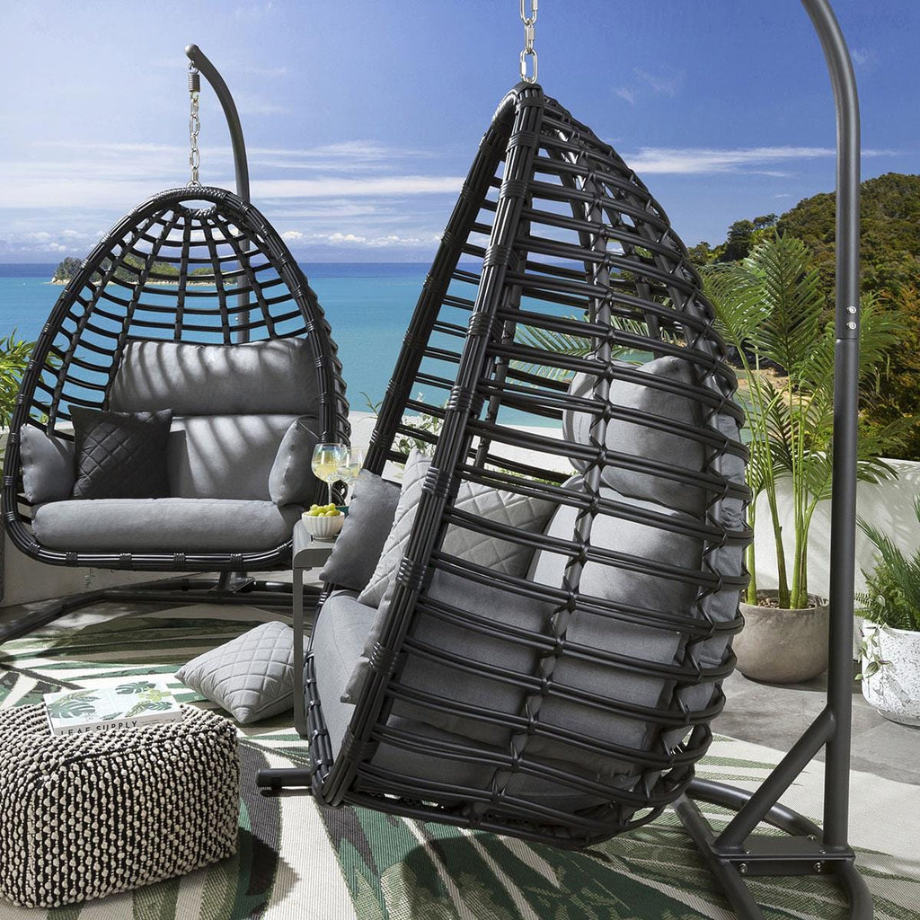 2 Bamboo Hanging Egg Chair Set - Grey