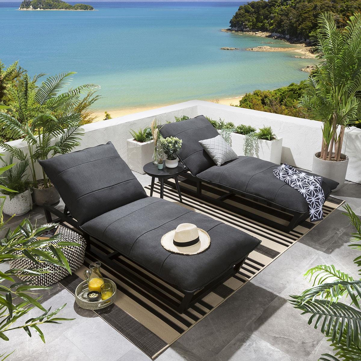 2 Ocean Sun Loungers Set - Sooty