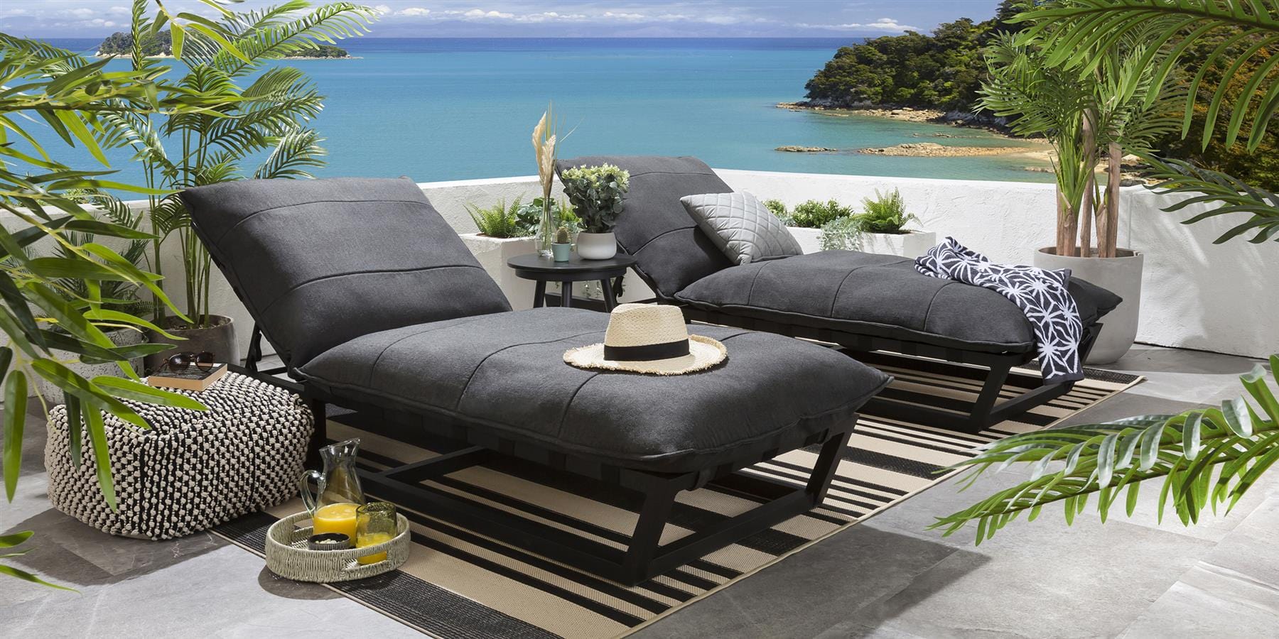 2 Ocean Sun Loungers Set - Sooty