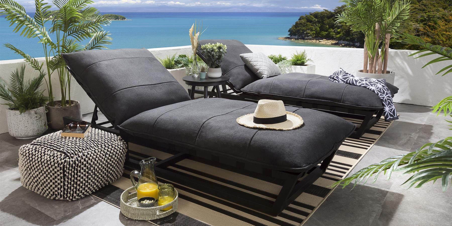 2 Ocean Sun Loungers Set - Sooty