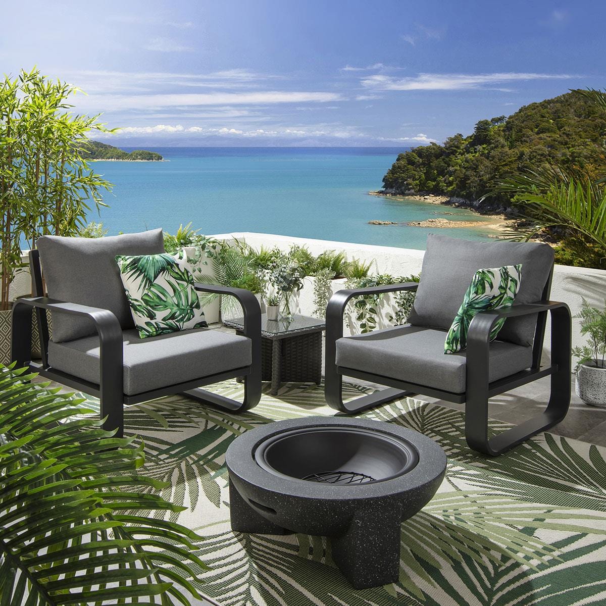 2 Freddy Outdoor Garden Armchairs Grey