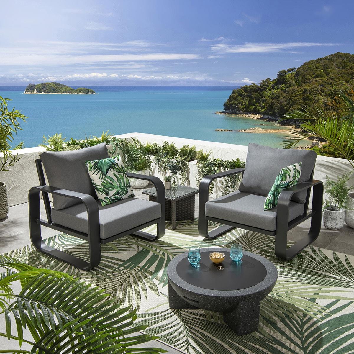 2 Freddy Outdoor Garden Armchairs Grey