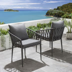 Set of 4 Modern Outdoor Garden Dining Chairs | Grey Aluminium & Rope