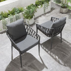 Set of 4 Modern Outdoor Garden Dining Chairs | Grey Aluminium & Rope
