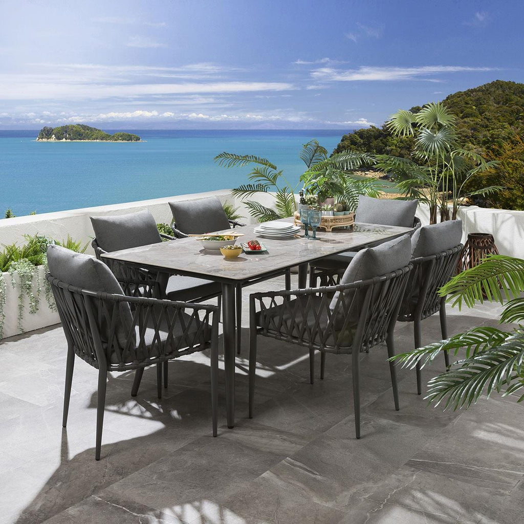 Set of 4 Modern Outdoor Garden Dining Chairs | Grey Aluminium & Rope