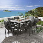 Set of 4 Modern Outdoor Garden Dining Chairs | Grey Aluminium & Rope
