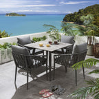 Set of 4 Modern Outdoor Garden Dining Chairs | Grey Aluminium & Rope