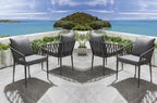 Set of 4 Modern Outdoor Garden Dining Chairs | Grey Aluminium & Rope