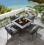 Set of 4 Modern Outdoor Garden Dining Chairs | Grey Aluminium & Rope