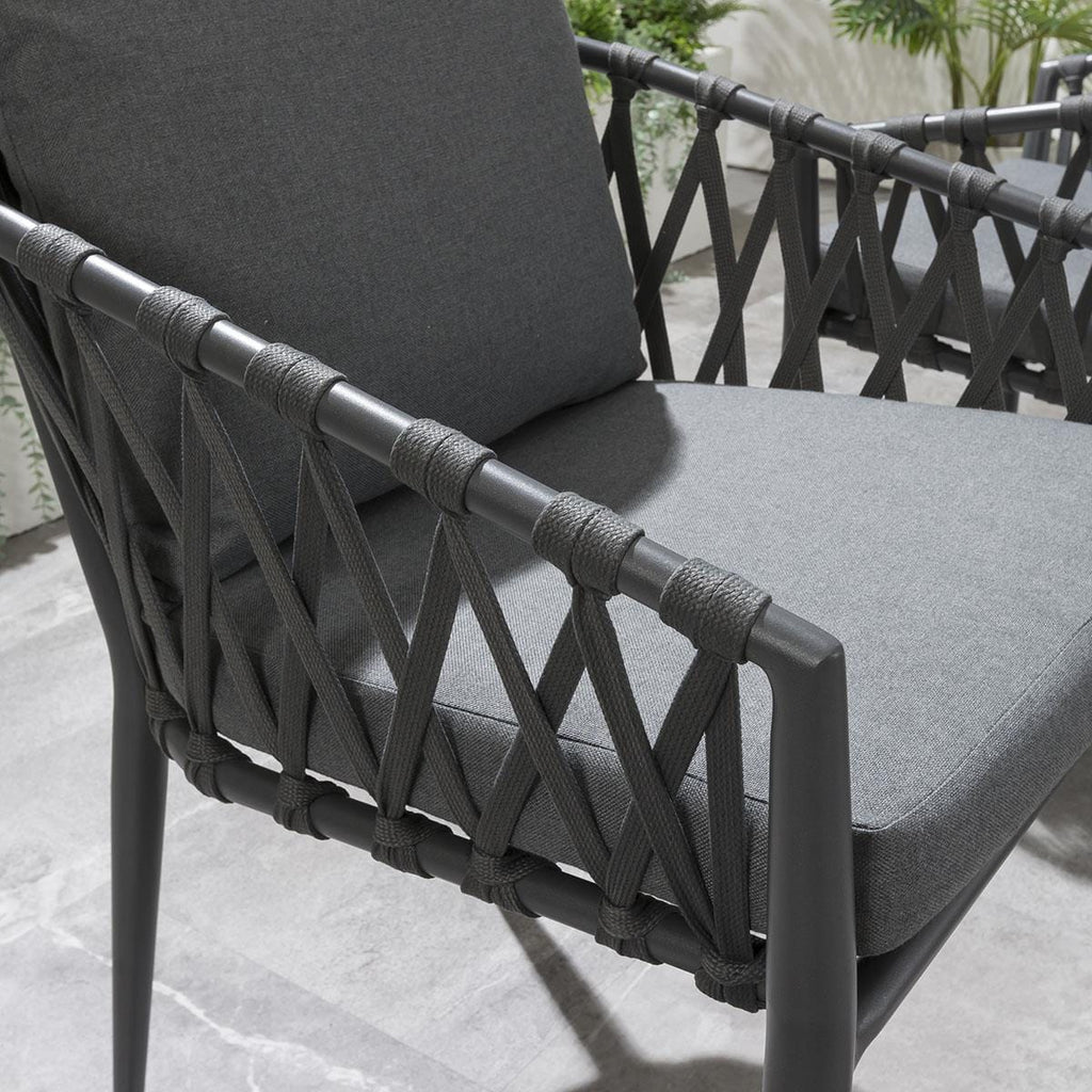 Set of 4 Modern Outdoor Garden Dining Chairs | Grey Aluminium & Rope